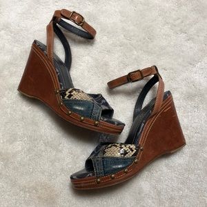 Authentic Coach denim patchwork wedge sandals